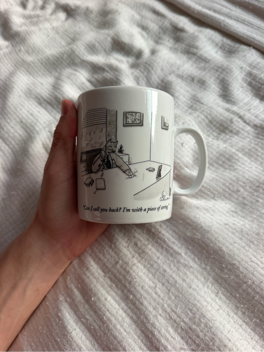 New Yorker White Ceramic Cartoon Cat Office Mug with Handle